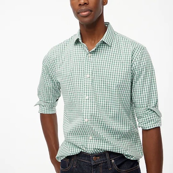 J. Crew Thompson Shirtings 80’s 2-ply Green Check Long Sleeve Button Shirt L - Picture 1 of 5